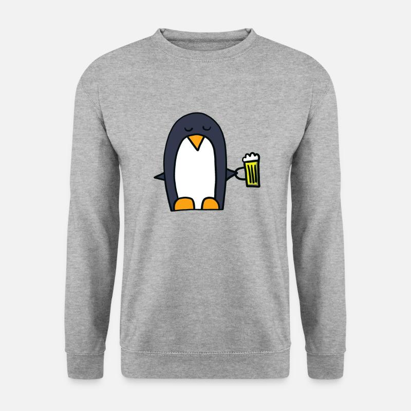 Pinguin mit Bier - Unisex Pullover - Weißgrau meliert