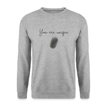 Du bist einzigartig - Unisex Pullover - Weißgrau meliert - Vorne - Alina (178cm) & Michal (187cm)