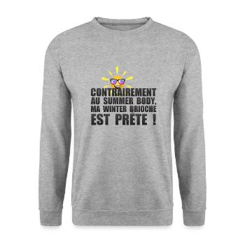 summer body winter brioche prete humour soleil bla - Sweat-shirt Unisexe - gris chiné - Devant - Alina (178cm) & Michal (187cm)