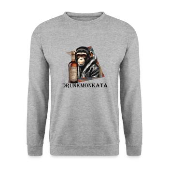 Drunkmonkata - Unisex Pullover - Weißgrau meliert - Vorne - Alina (178cm) & Michal (187cm)