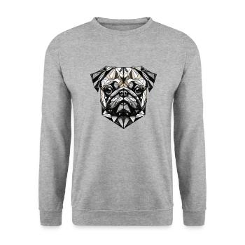 Mops Hund Geometrisch Geschenkidee - Unisex Pullover - Weißgrau meliert - Vorne - Alina (178cm) & Michal (187cm)