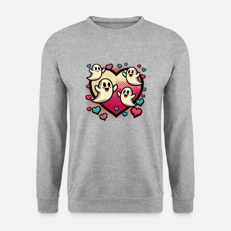 Retro Ghost Heart T-Shirt - Unisex Pullover - Weißgrau meliert