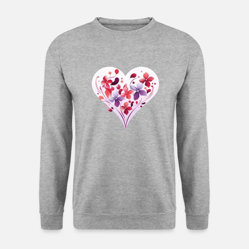 Florales Herz - Unisex Pullover - Weißgrau meliert