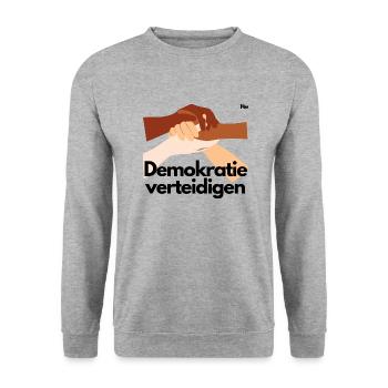 Demokratie verteidigen - Unisex Pullover - Weißgrau meliert - Vorne - Alina (178cm) & Michal (187cm)