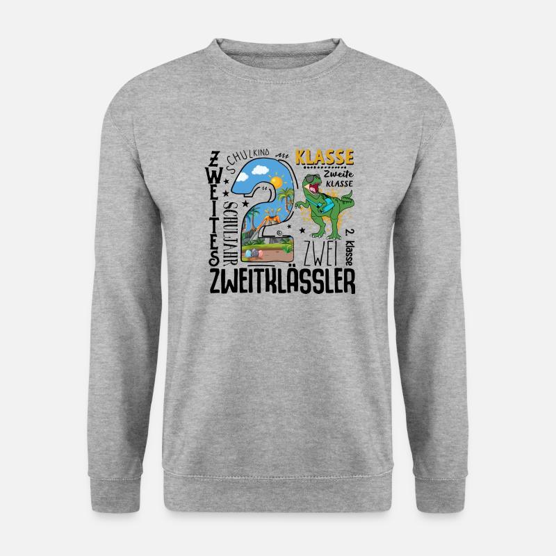 2. Klasse Dino T-Rex - Unisex Pullover - Weißgrau meliert