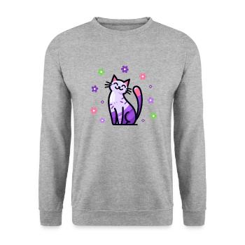 Chat heureux - Sweat-shirt Unisexe - gris chiné - Devant - Alina (178cm) & Michal (187cm)