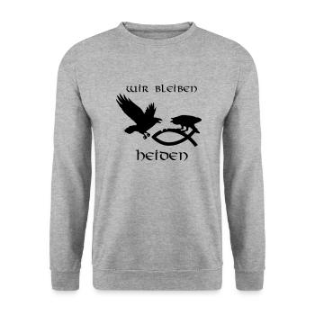 Wir bleiben Heiden - Unisex Pullover - Weißgrau meliert - Vorne - Alina (178cm) & Michal (187cm)