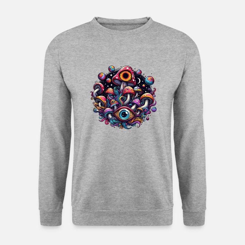 Psychedelic Mushroom Magic - Unisex Pullover - Weißgrau meliert