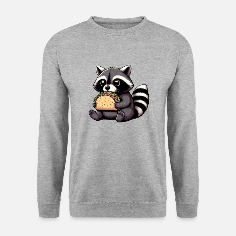 Waschbär isst Taco - Unisex Pullover - Weißgrau meliert