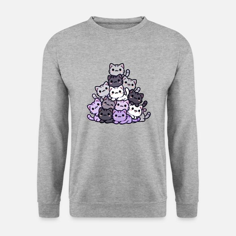 Niedliche Katzen gestapelt, lieben Kawaii-Katzen - Unisex Pullover - Weißgrau meliert