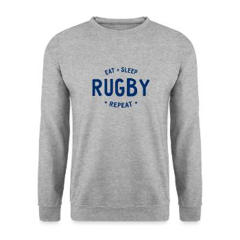 Eat Sleep Rugby Repeat - Unisex Pullover - Weißgrau meliert - Vorne - Alina (178cm) & Michal (187cm)