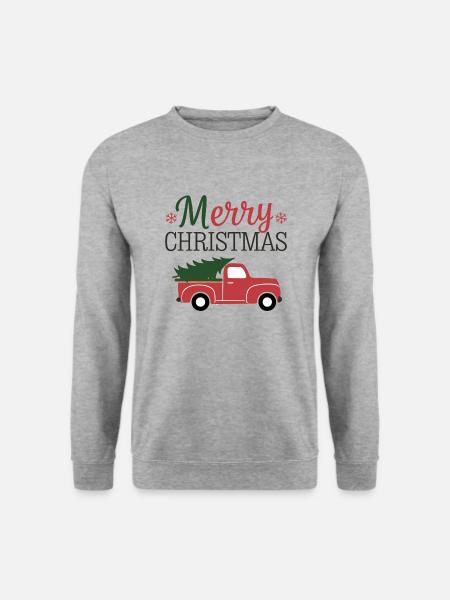 Merry Christmas - Auto mit Weihnachtsbaum - Unisex Pullover - Weißgrau meliert