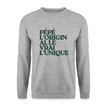 Opa Das Original Das Echte Das Einzigartige Geschenk - Unisex Pullover - Weißgrau meliert - Vorne - Alina (178cm) & Michal (187cm)