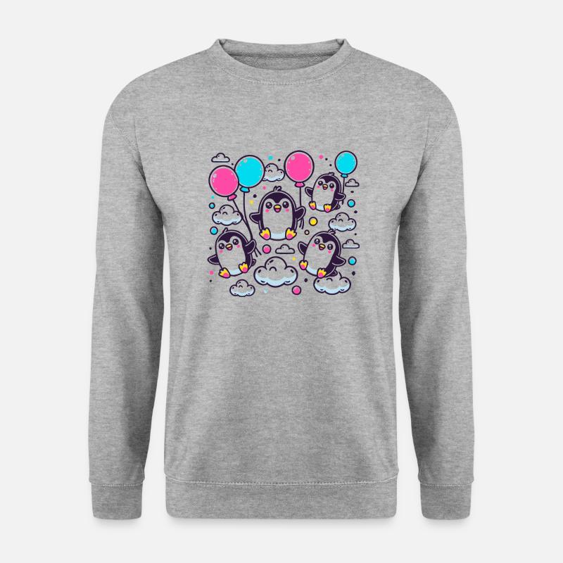 Pinguine an Ballons - Unisex Pullover - Weißgrau meliert