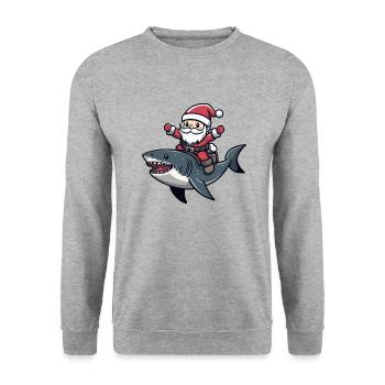 Shark Santa Claus Cartoon - Unisex Sweatshirt - salt & pepper - Front - Alina (178cm) & Michal (187cm)