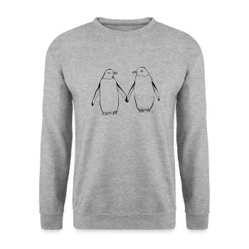 Tag der Pinguine - Unisex Pullover - Weißgrau meliert - Vorne - Alina (178cm) & Michal (187cm)
