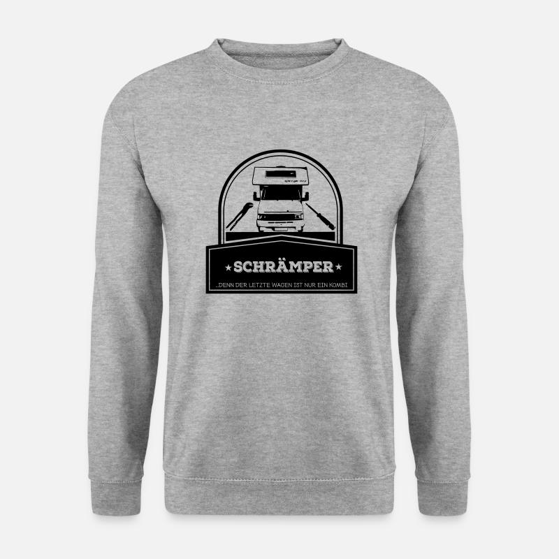 Schrämper mit Wohnmobil in einer Halle - Unisex Pullover - Weißgrau meliert