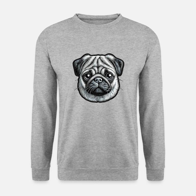 Mops – süß und gesellig - Unisex Pullover - Weißgrau meliert