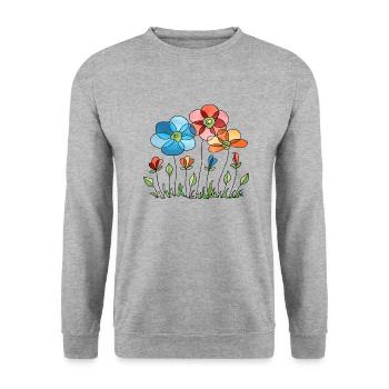 Blumen - Unisex Pullover - Weißgrau meliert - Vorne - Alina (178cm) & Michal (187cm)