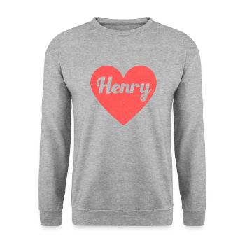 Henry Name Rotes Herz Liebe Fan Retro - Unisex Pullover - Weißgrau meliert - Vorne - Alina (178cm) & Michal (187cm)