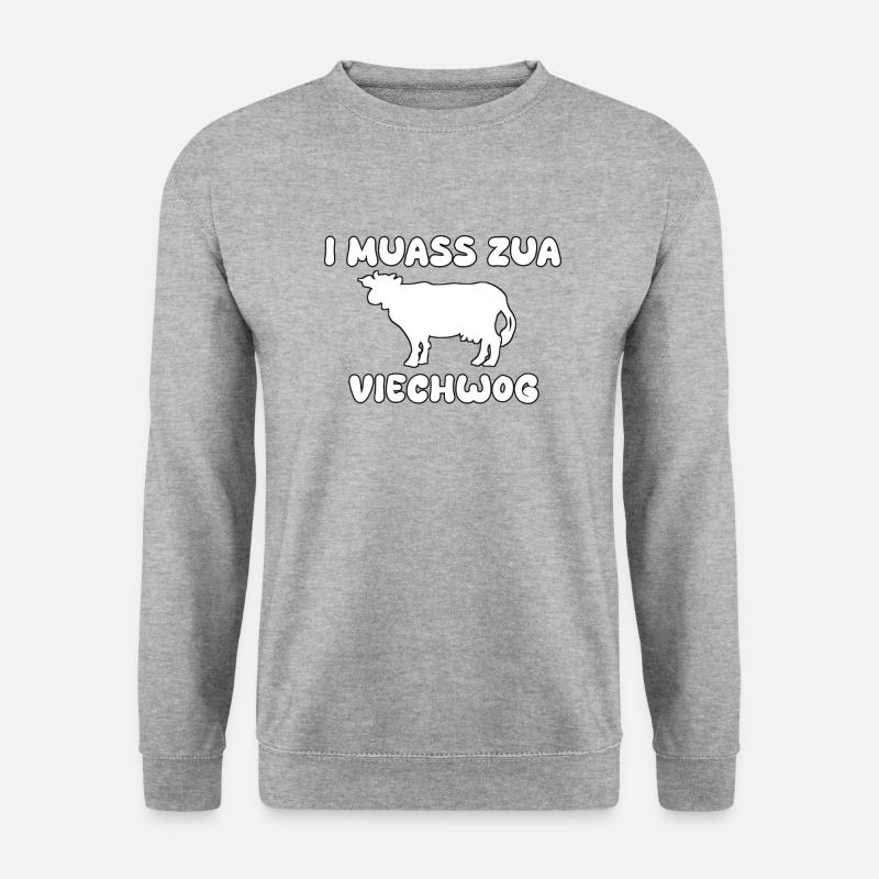 Kua viech vieh lustiger Spruch - Unisex Pullover - Weißgrau meliert