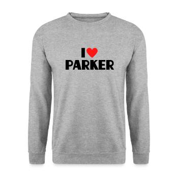 I Love Parker Heart Graphic Name Gift - Unisex Sweatshirt - salt & pepper - Front - Alina (178cm) & Michal (187cm)