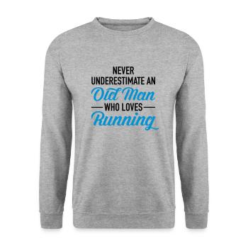 Old Man Who Loves Running - Marathon Läufer Joggen - Unisex Pullover - Weißgrau meliert - Vorne - Alina (178cm) & Michal (187cm)