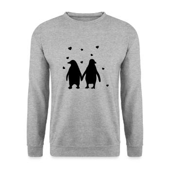 Verliebtes Pinguin Paar - Unisex Pullover - Weißgrau meliert - Vorne - Alina (178cm) & Michal (187cm)