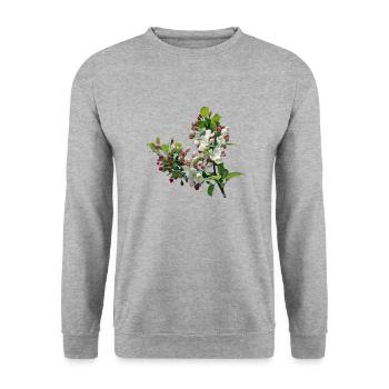 Frühling Apfelblüte - Unisex Pullover - Weißgrau meliert - Vorne - Alina (178cm) & Michal (187cm)