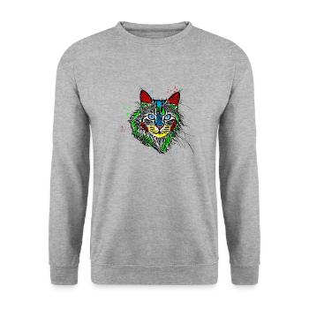 Color Cat | Pop Art | Katze Katzen Kätzchen Kater - Unisex Pullover - Weißgrau meliert - Vorne - Alina (178cm) & Michal (187cm)