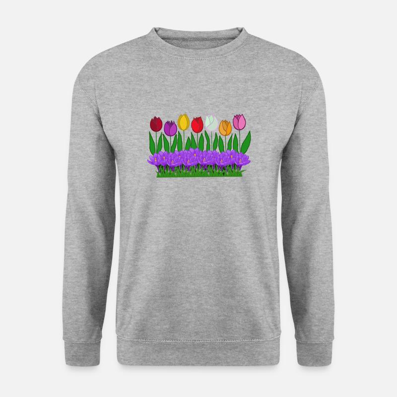 Frühlingsblumen, Tulpen, Krokusse - Unisex Pullover - Weißgrau meliert