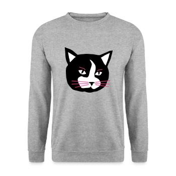 Cat - Unisex Pullover - Weißgrau meliert - Vorne - Alina (178cm) & Michal (187cm)