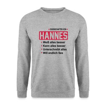 hannes - Unisex Pullover - Weißgrau meliert - Vorne - Alina (178cm) & Michal (187cm)