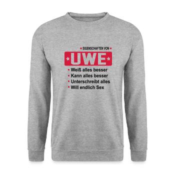 uwe - Unisex Pullover - Weißgrau meliert - Vorne - Alina (178cm) & Michal (187cm)