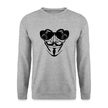anonymous masque lunette fuck - Sweat-shirt Unisexe - gris chiné - Devant - Alina (178cm) & Michal (187cm)