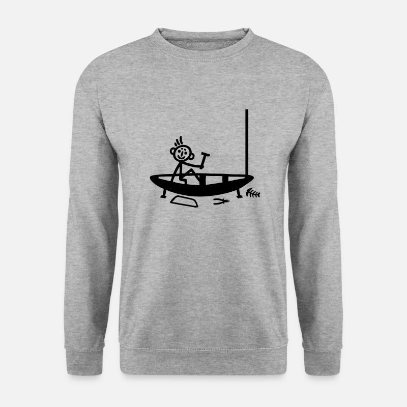 Boot bauen - Strichmännchen - Unisex Pullover - Weißgrau meliert