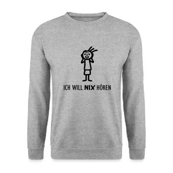 Strichmännchen NIX hören - Unisex Pullover - Weißgrau meliert - Vorne - Alina (178cm) & Michal (187cm)