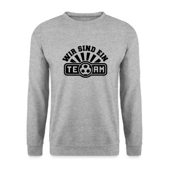 Wir sind ein Team (Fußball) - Unisex Pullover - Weißgrau meliert - Vorne - Alina (178cm) & Michal (187cm)