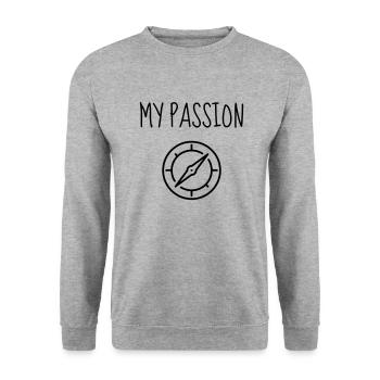 Geocaching / Geocacher / Compass / GPS - Unisex Sweatshirt - salt & pepper - Front - Alina (178cm) & Michal (187cm)