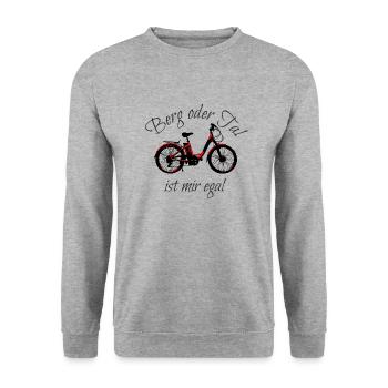 E Bike lustiger Spruch Shirt Geschenk - Unisex Pullover - Weißgrau meliert - Vorne - Alina (178cm) & Michal (187cm)