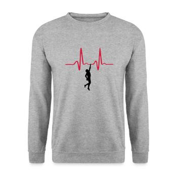Kletterer und Herzschlag, Klettern - Unisex Pullover - Weißgrau meliert - Vorne - Alina (178cm) & Michal (187cm)