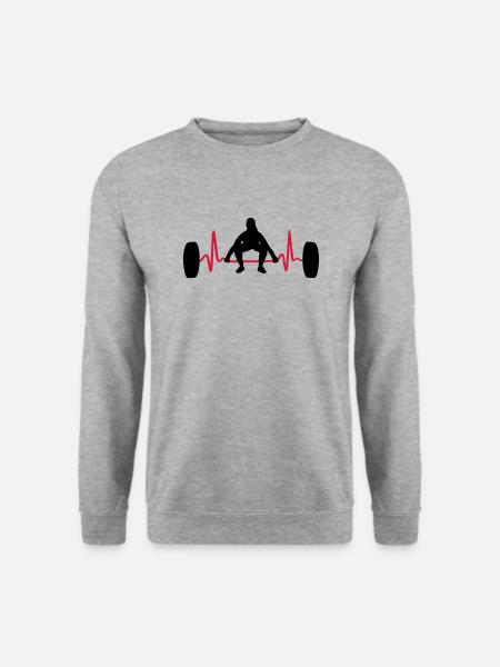 Gewichtheberin & Herzschlag, Gewichtheben - Unisex Pullover - Weißgrau meliert