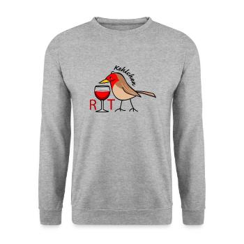 Rotkehlchen mit Rotwein (a) - Unisex Pullover - Weißgrau meliert - Vorne - Alina (178cm) & Michal (187cm)