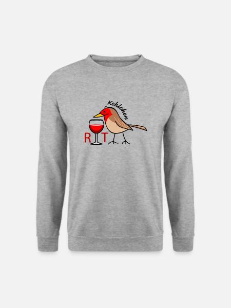Rotkehlchen mit Rotwein (a) - Unisex Pullover - Weißgrau meliert