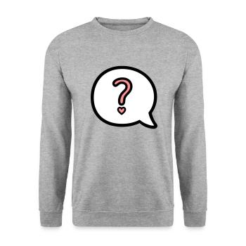 Sprechbalse mit Fragezeichen und Herz - Unisex Pullover - Weißgrau meliert - Vorne - Alina (178cm) & Michal (187cm)