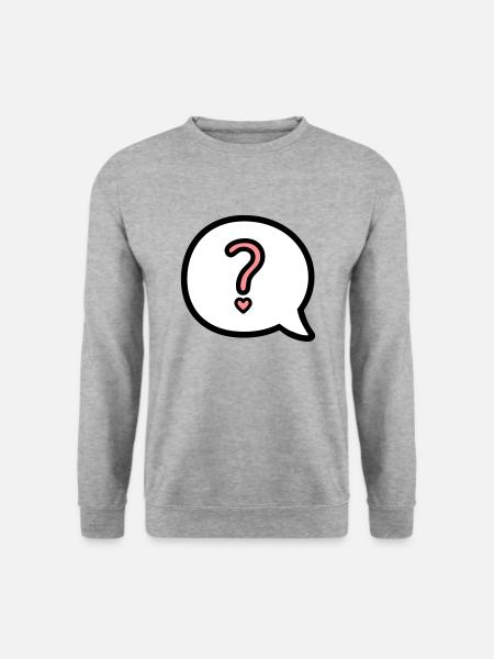 Sprechbalse mit Fragezeichen und Herz - Unisex Pullover - Weißgrau meliert