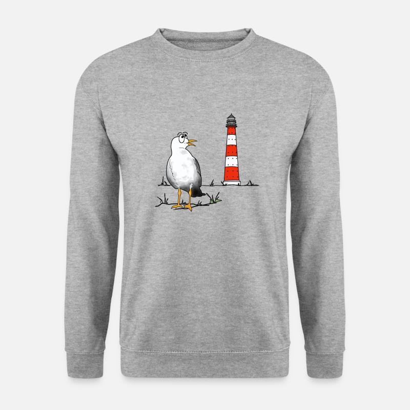 Möwe, Leuchtturm, Meer - Unisex Pullover - Weißgrau meliert