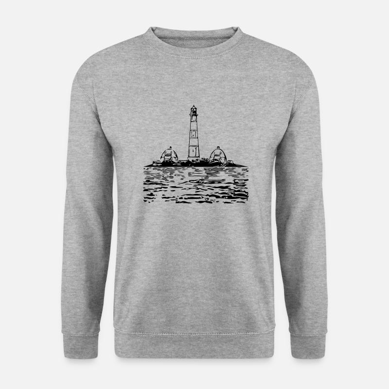 Leuchtturm im Meer - Unisex Pullover - Weißgrau meliert