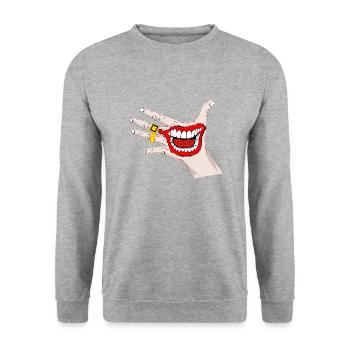 Halloween mal horreur clown joker sourire - Sweat-shirt Unisexe - gris chiné - Devant - Alina (178cm) & Michal (187cm)