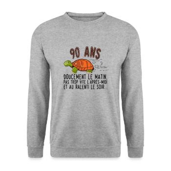 90 ans tortue anniversaire doucement vite ralenti - Sweat-shirt Unisexe - gris chiné - Devant - Alina (178cm) & Michal (187cm)